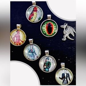 Unique Fantasy Pendant Set with Dragon Charm